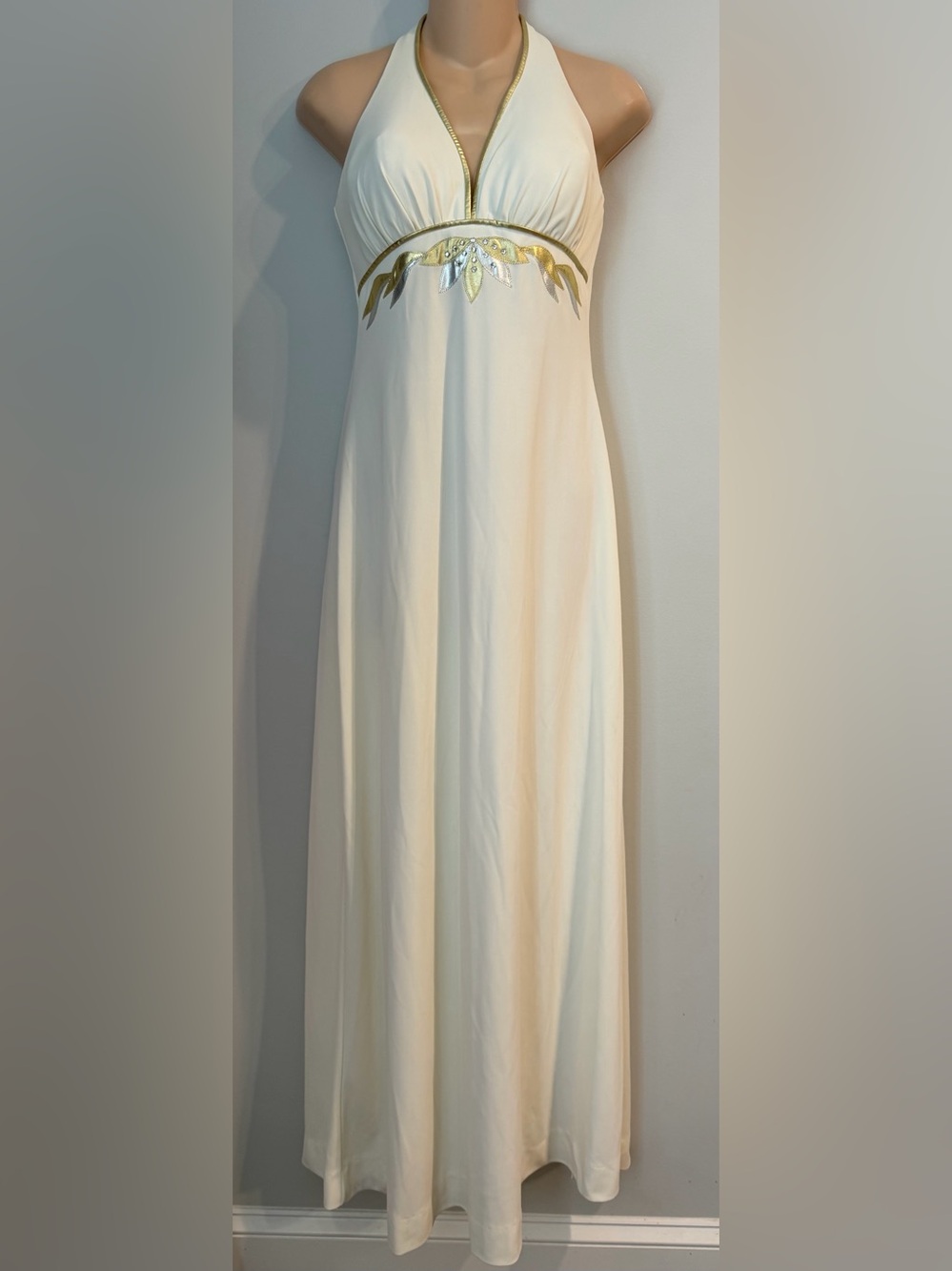 DeWeese Design 60-70s Goddess Halter Maxi Swim Dress Stra Cup Bra Vintage S/M